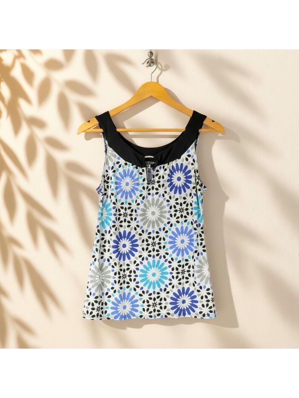 Hiatus Blouse Women L Large White Floral Sleeveless Wide Strap Pullover Casual